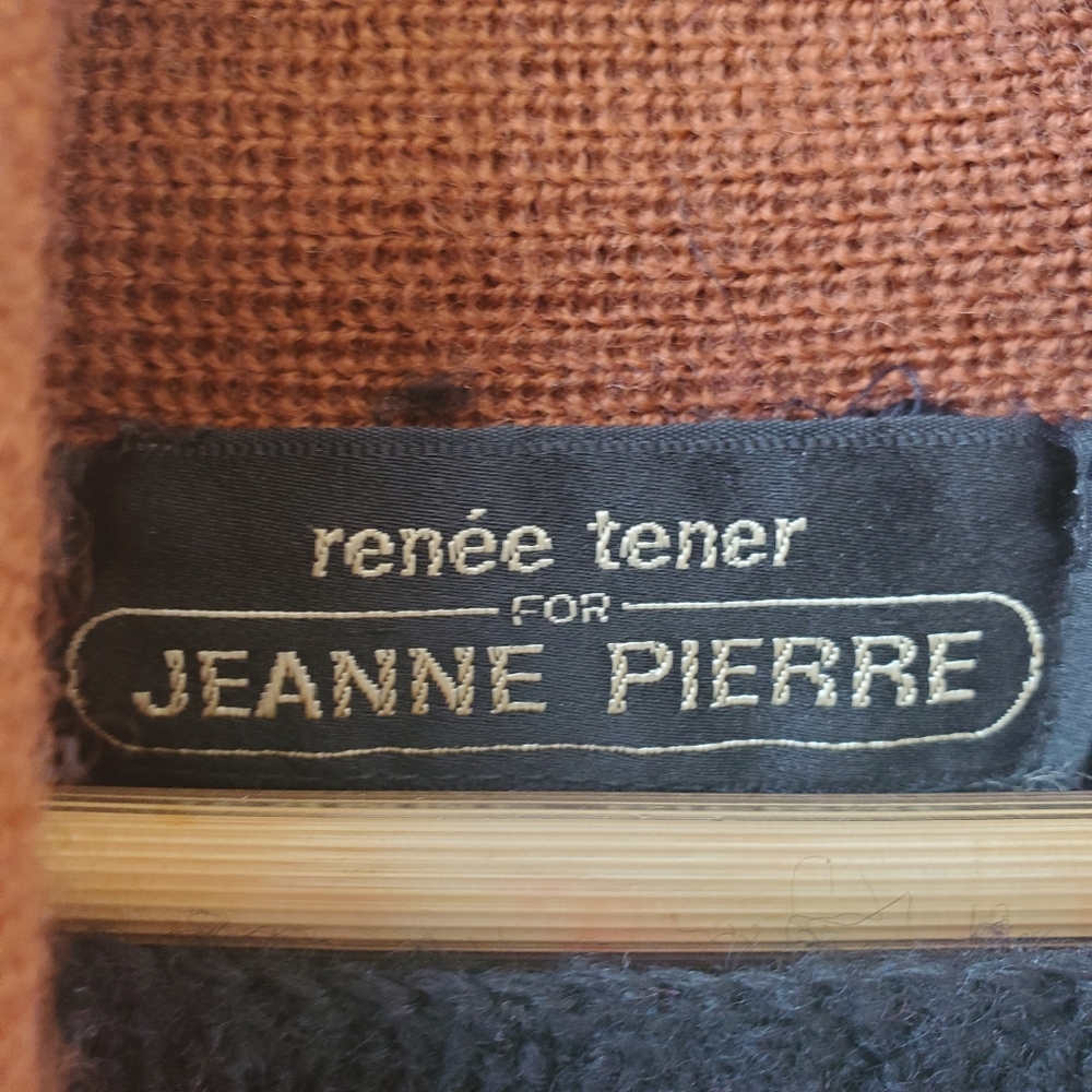 Vintage Black Wool Color Block Pull Over Style Unisex Sweater Attached Scarf L - Picture 7 of 11